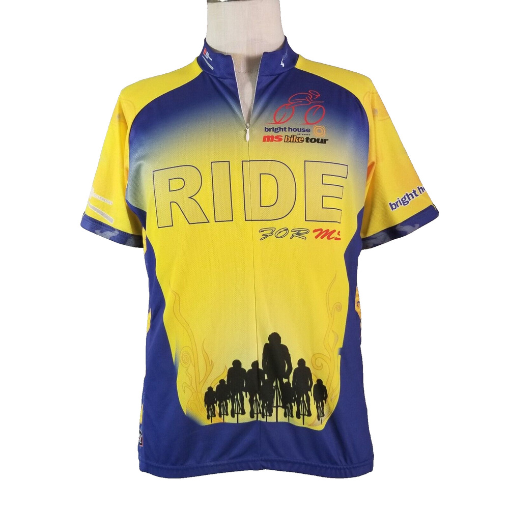 Primal Mens Cycling Jersey‎ XL Yellow Blue 3/4 Zip Bicycle Performance